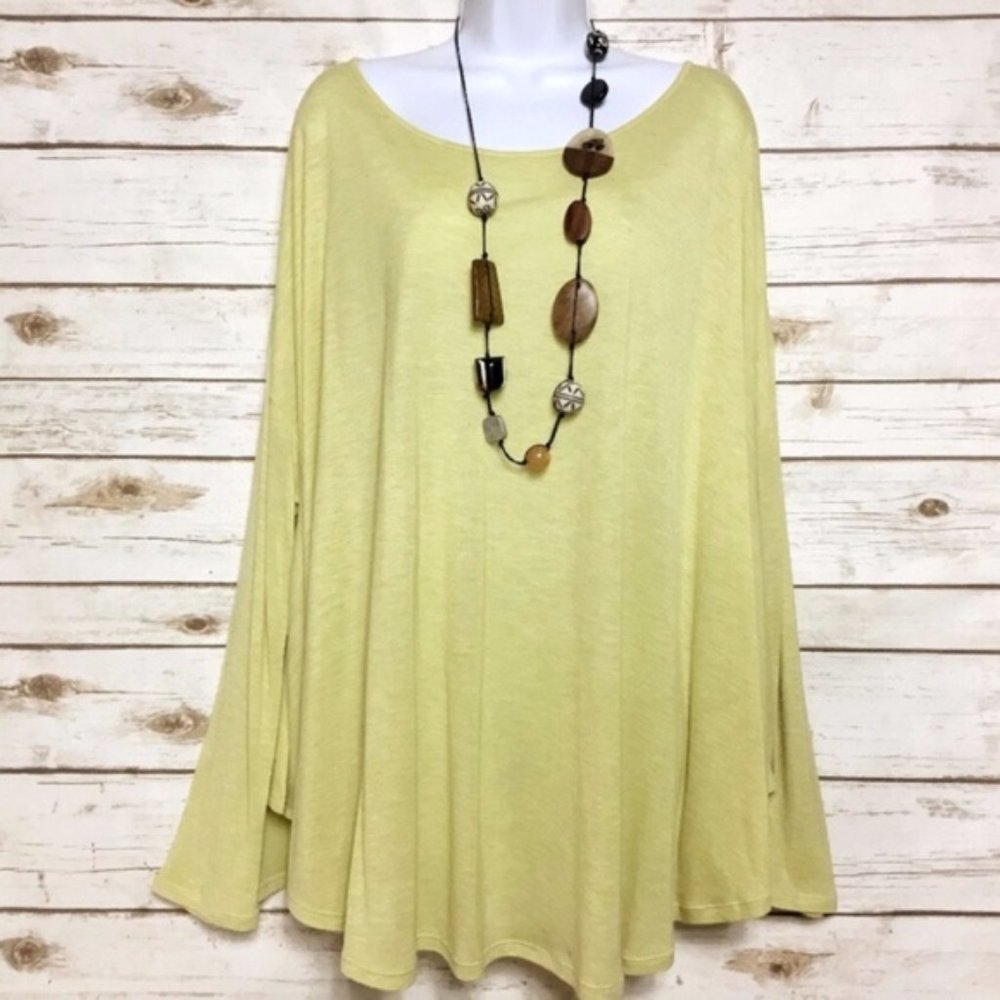 Deletta Yellow Bat Sleeve Sheer Back Top Anthro